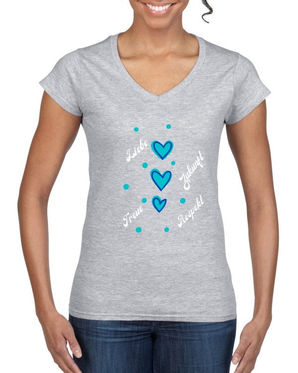 "Liebe & Frieden: Das Ladies' Softstyle® V-Neck T-Shirt – Trage die Botschaft der Liebe und Harmonie mit Stil."